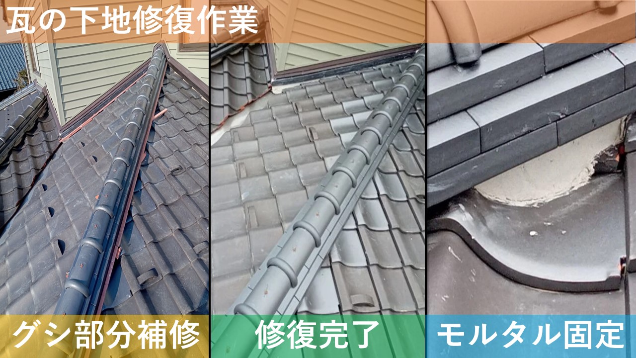 瓦の下地修復作業